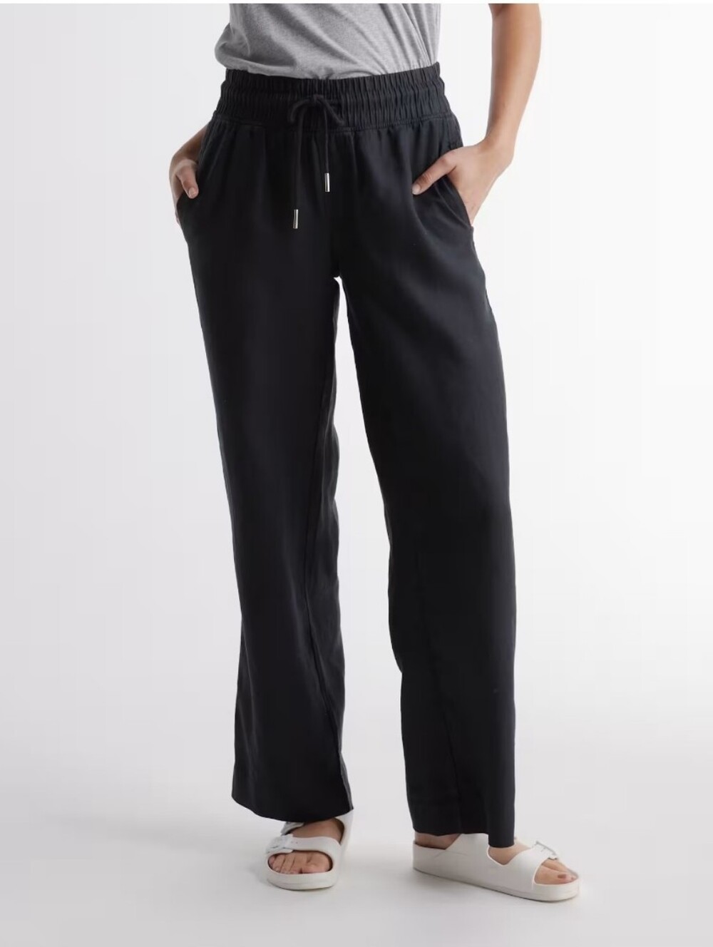 Quince 100% European Linen Wide Leg Pants Size Small Black